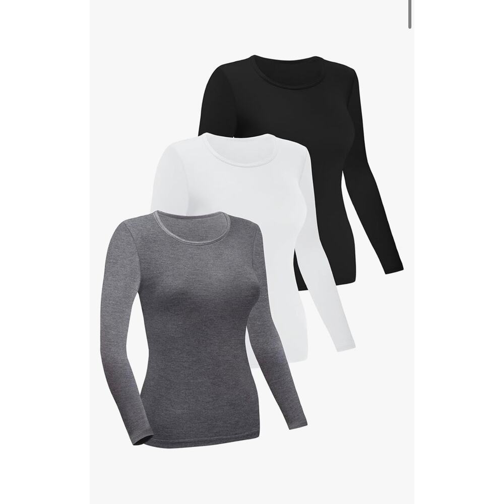3 Pack Women's Crewneck Long Sleeve Shirts Slim Crew Neck Slim Size medium